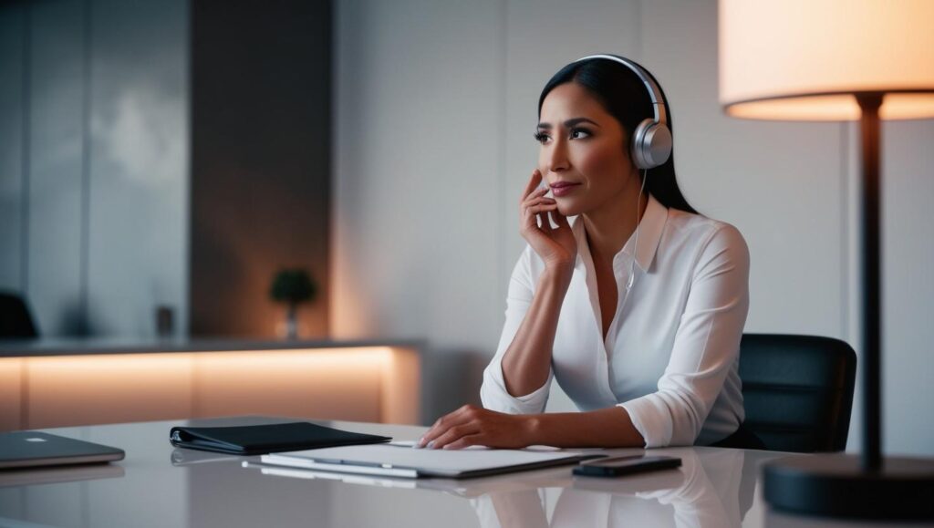 A marketer listening to a podcast